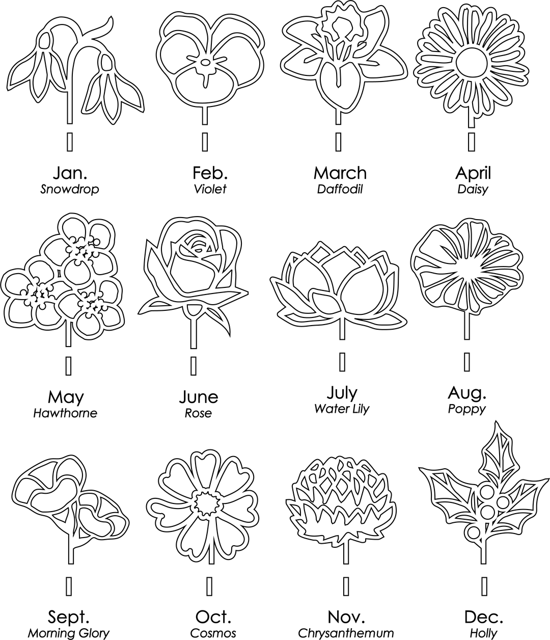 3d Grandma's Garden sign (or custom name) - birth month flower stems
