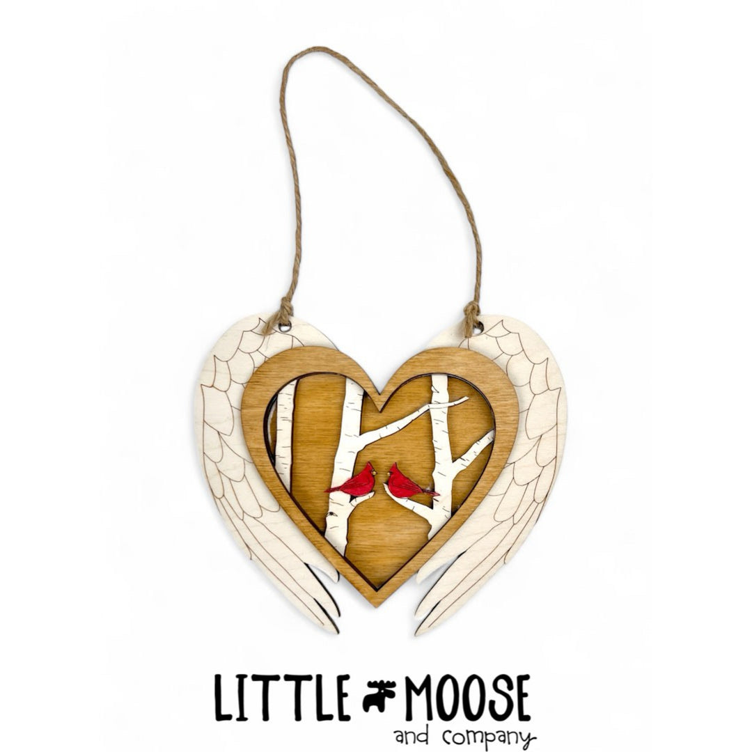 Ornament - In Remembrance - Cardinals, Heart with Angel Wings