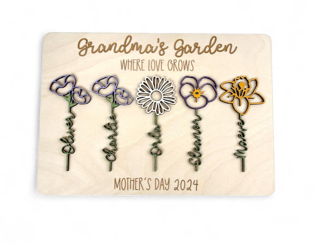 3d Grandma's Garden sign (or custom name) - birth month flower stems