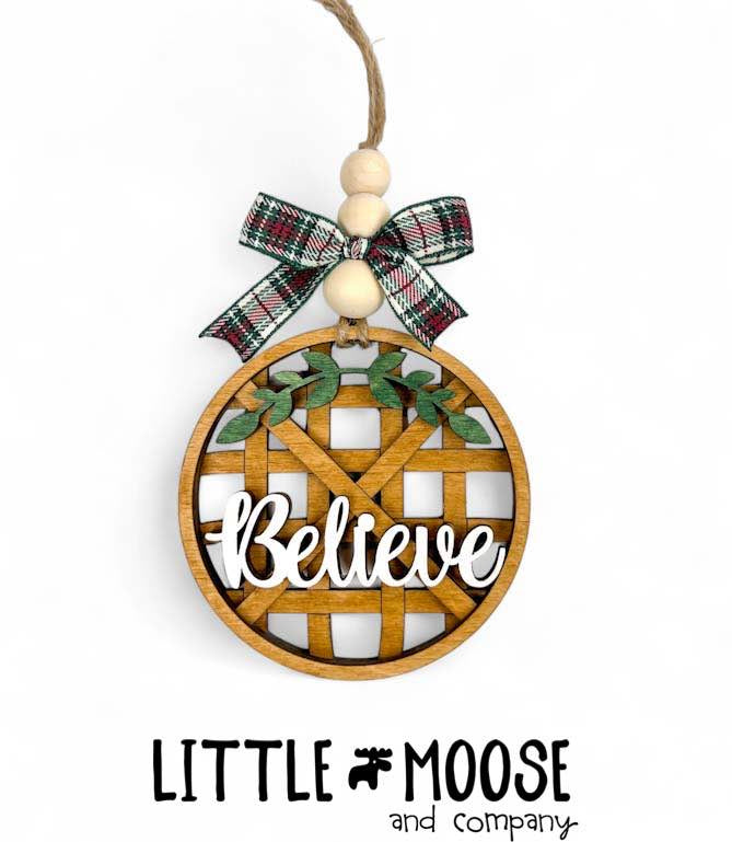 Ornament - round basket - believe