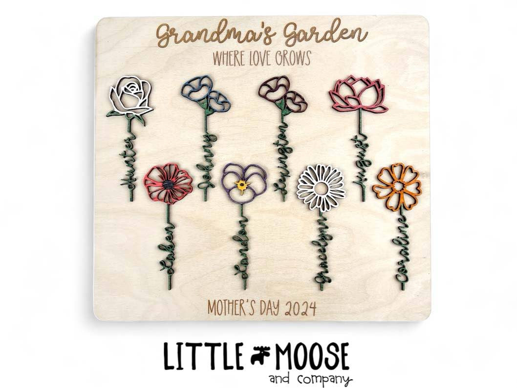 3d Grandma's Garden sign (or custom name) - birth month flower stems