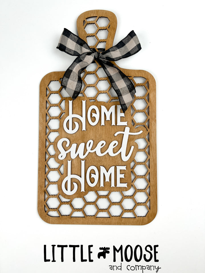 Home Sweet Home chicken wire cutting board