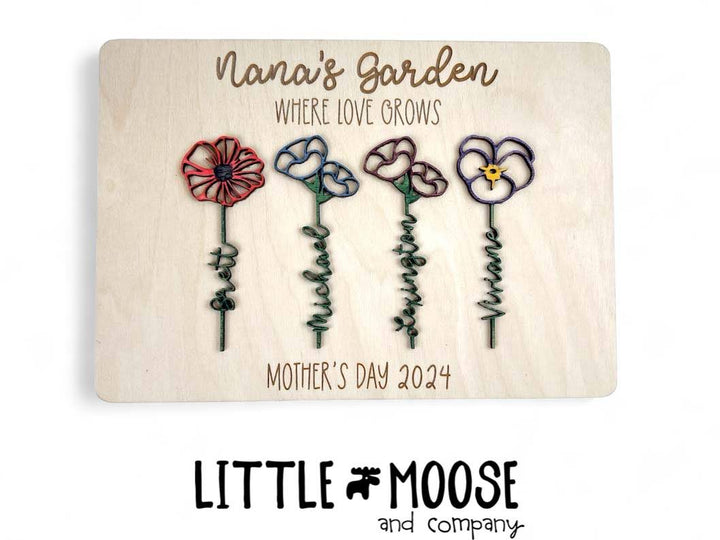 3d Grandma's Garden sign (or custom name) - birth month flower stems