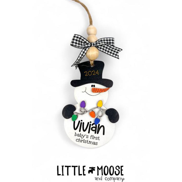 Ornament - Personalized Baby's First Christmas - Snowman with lights