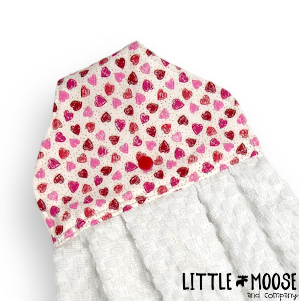 RTS - Hanging Towel - tossed hearts with gold dots
