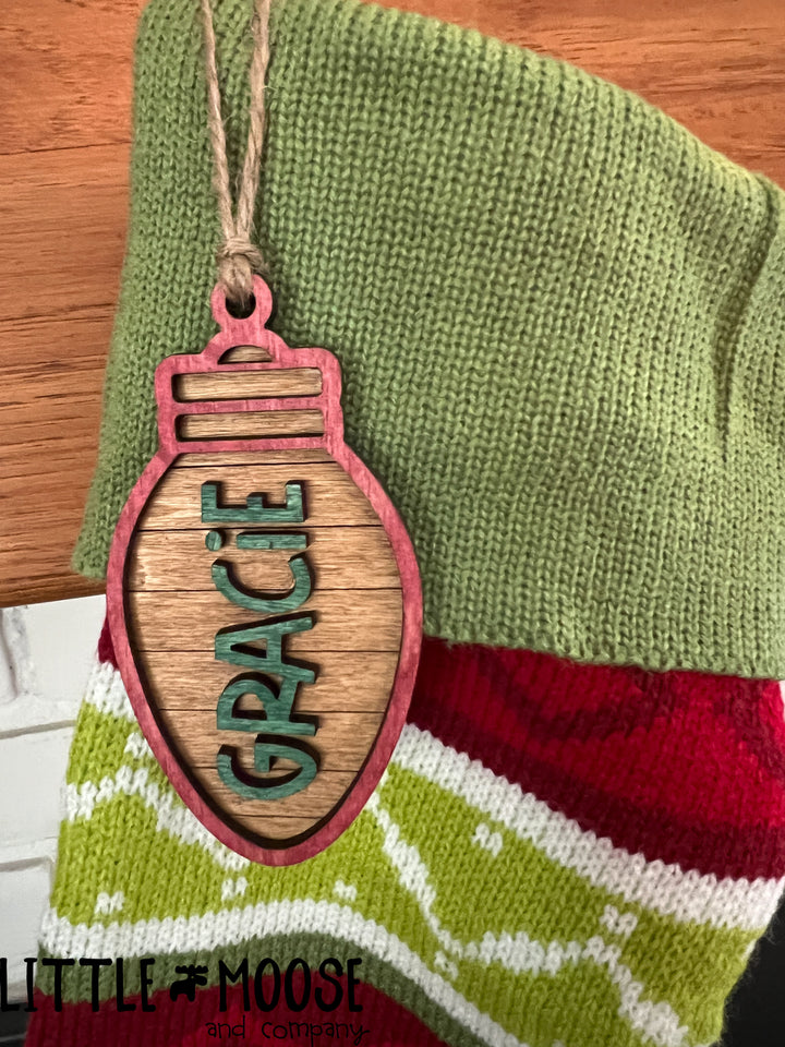 Stocking Tag or Ornament - personalized christmas bulb