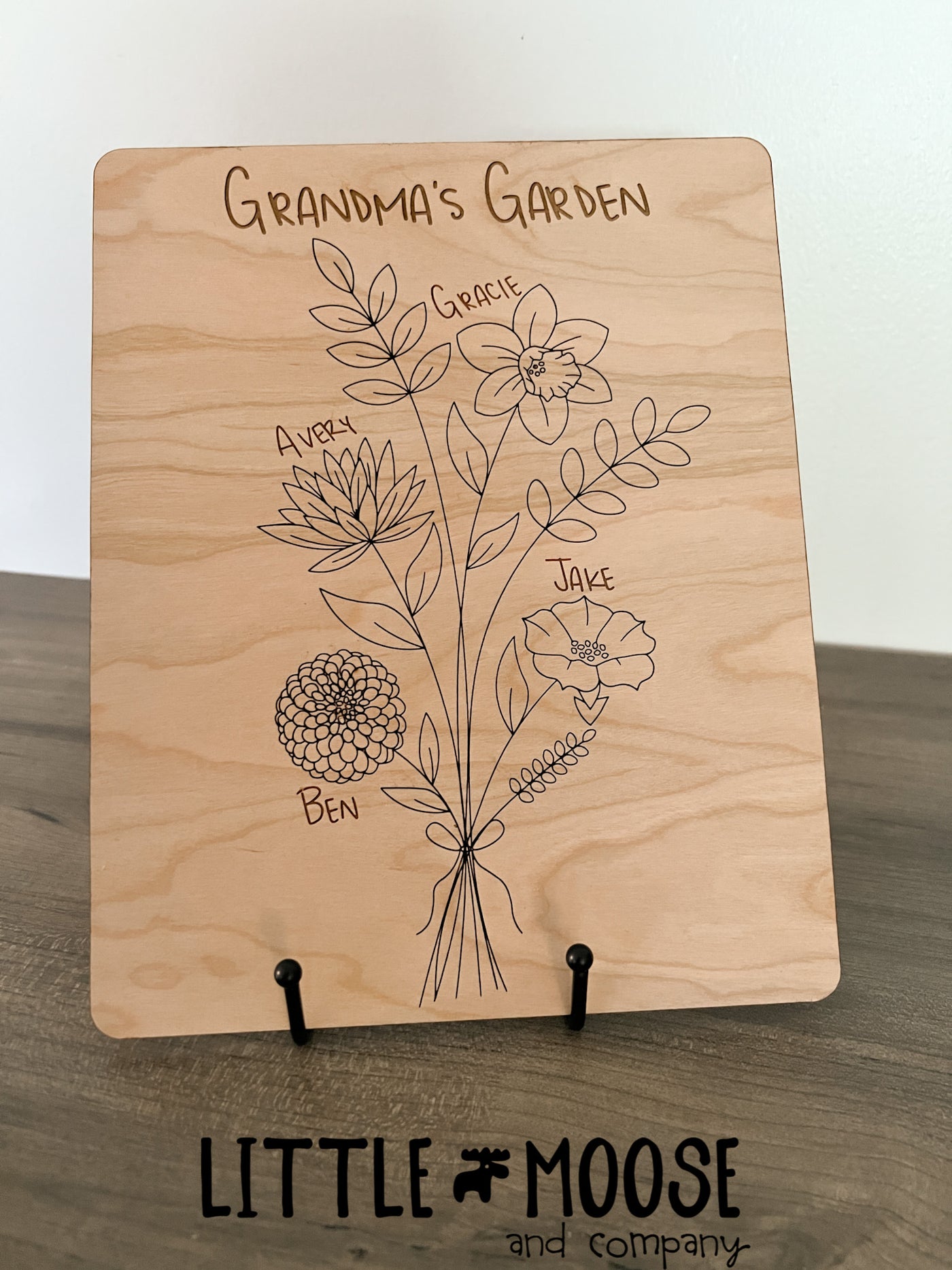 Grandma's Garden sign (or custom name) - birth month flower bouquet