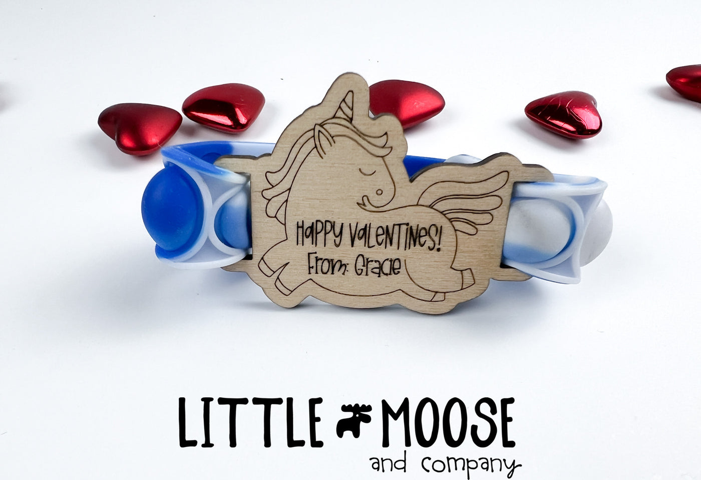 Valentine's Cards ~ popit unicorn bracelet tags